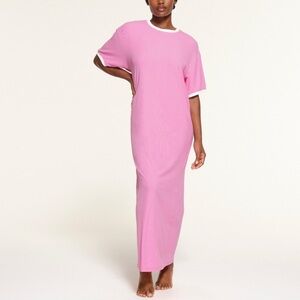 SKIMS Ringer T Shirt Long Dress Pink And White Woman’s Size Small